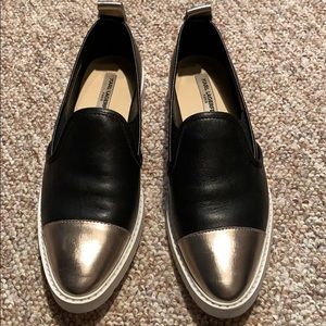leather loafers with man made toe cap